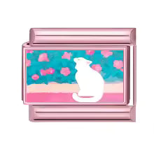 Chat blanc sur fond turquoise