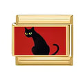 Chat noir fond rouge