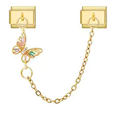 Charm Double Maillon Papillon Émail