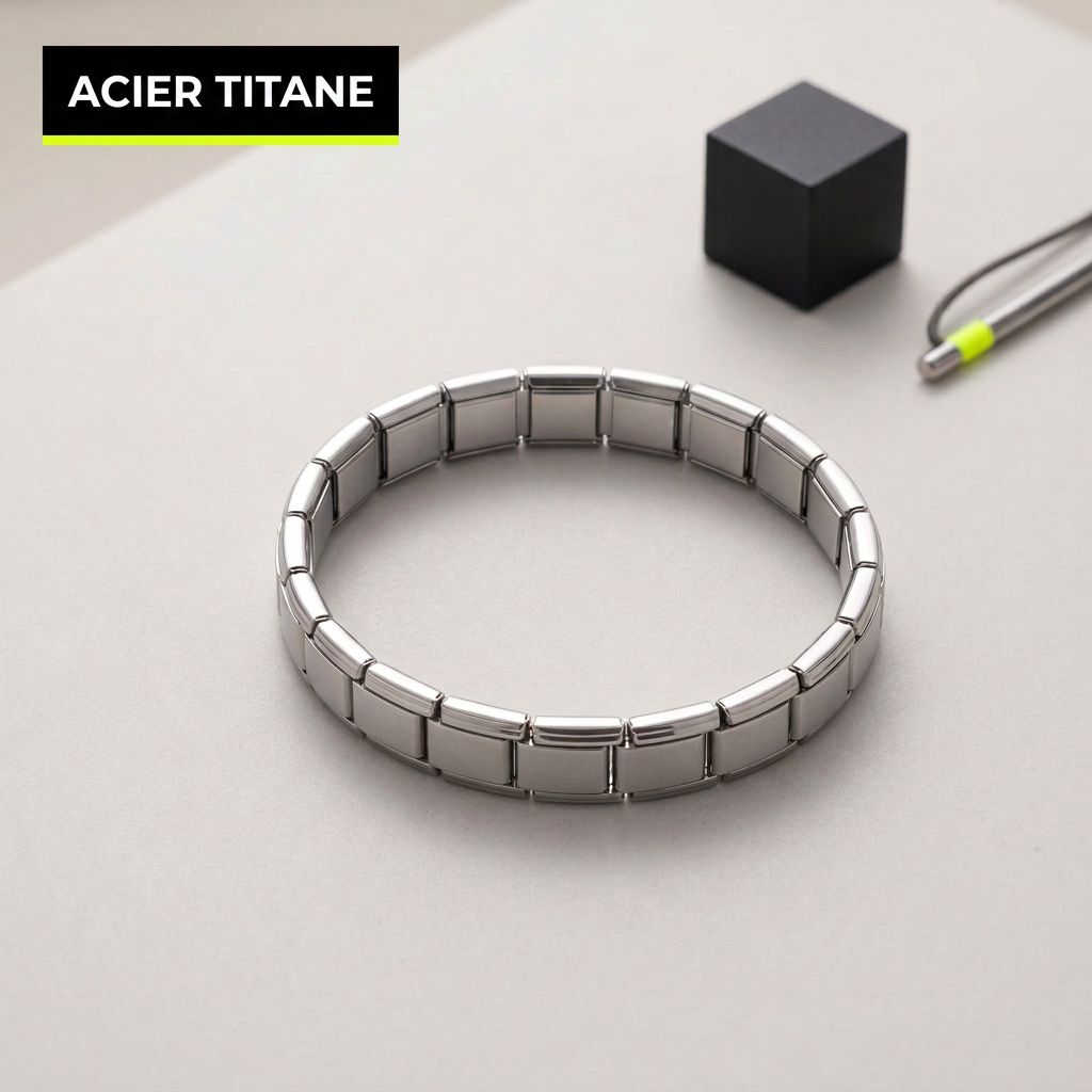 Visuel bracelet avec mention Acier titane